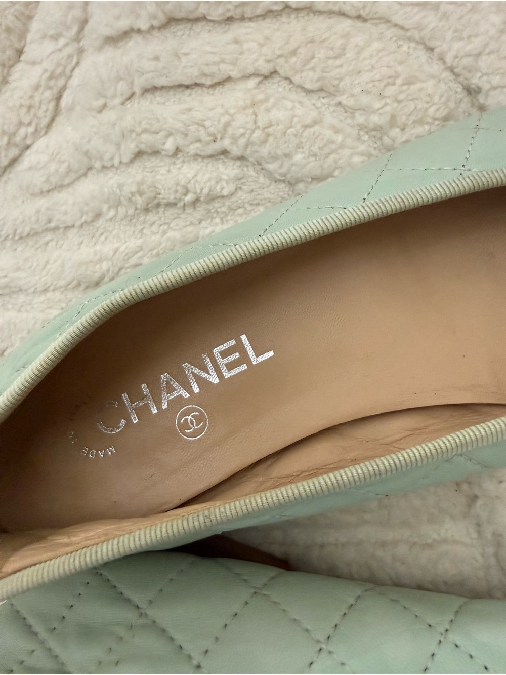 CHANEL Mint Green Quilted Leather Ballet Flats with CC Cap Toe - Picture 5 of 10
